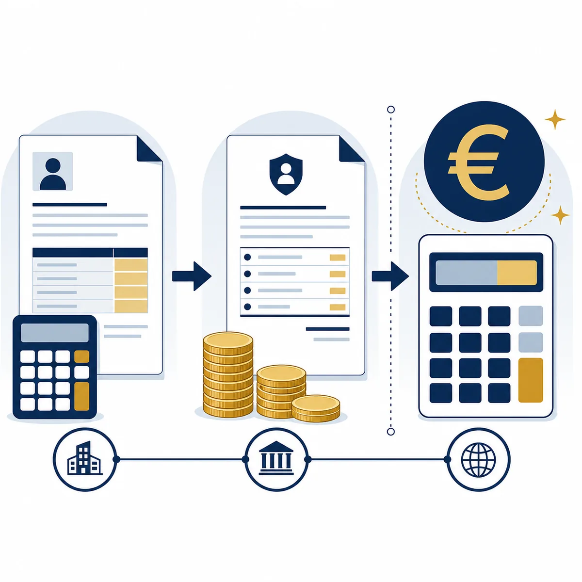 Flux vizual de la salariul brut în lei prin payroll până la conversia în euro