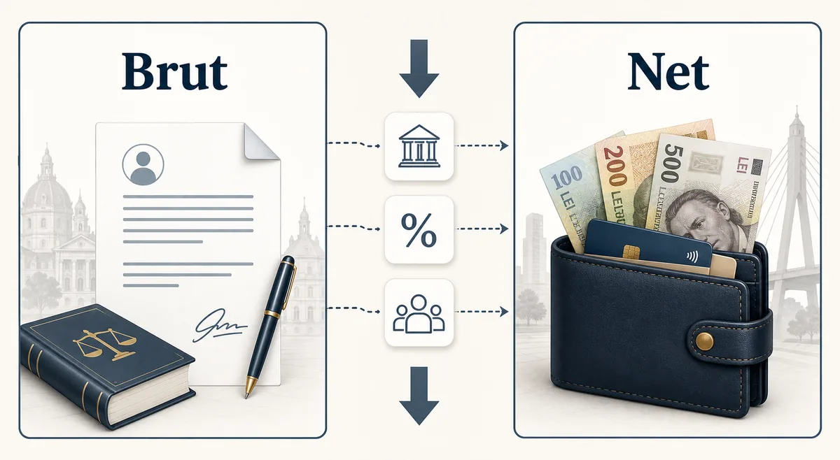 Comparație între salariul brut și salariul net în România