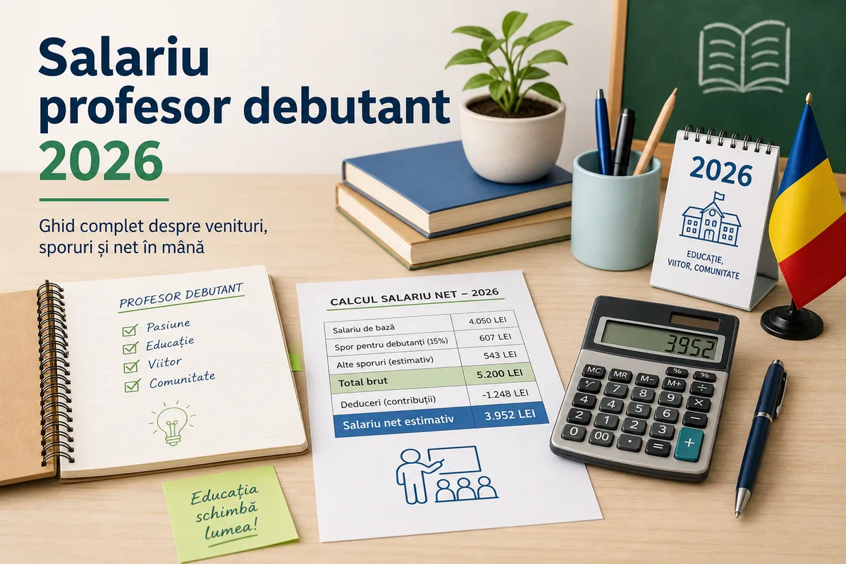 Salariu profesor debutant 2026 - calcul net brut si grila orientativa